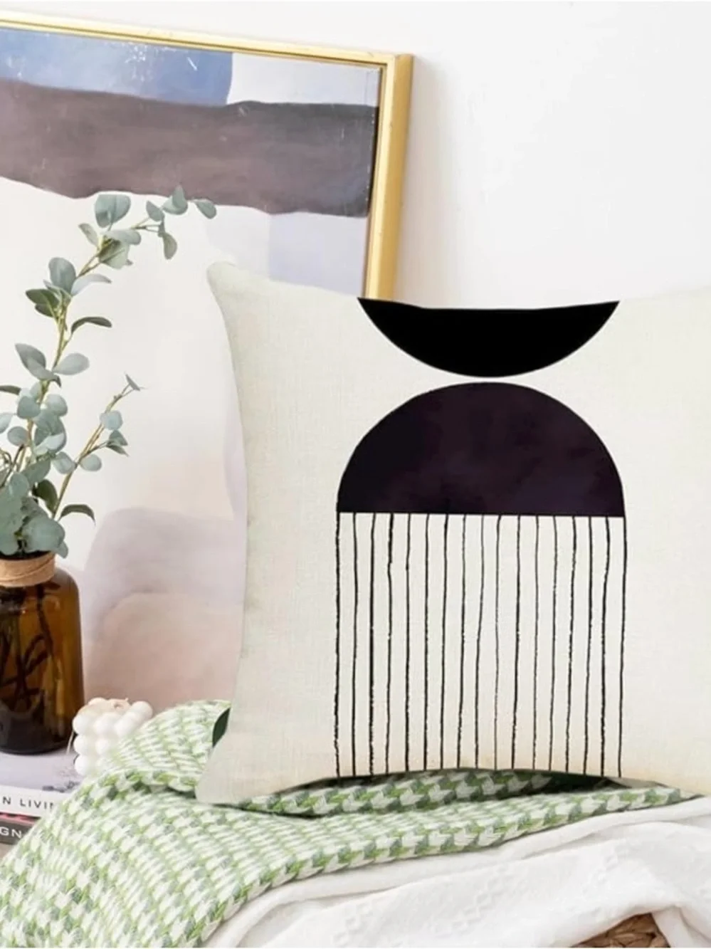 Boho Black & Cream Throw Pillow Covers - Set of 4